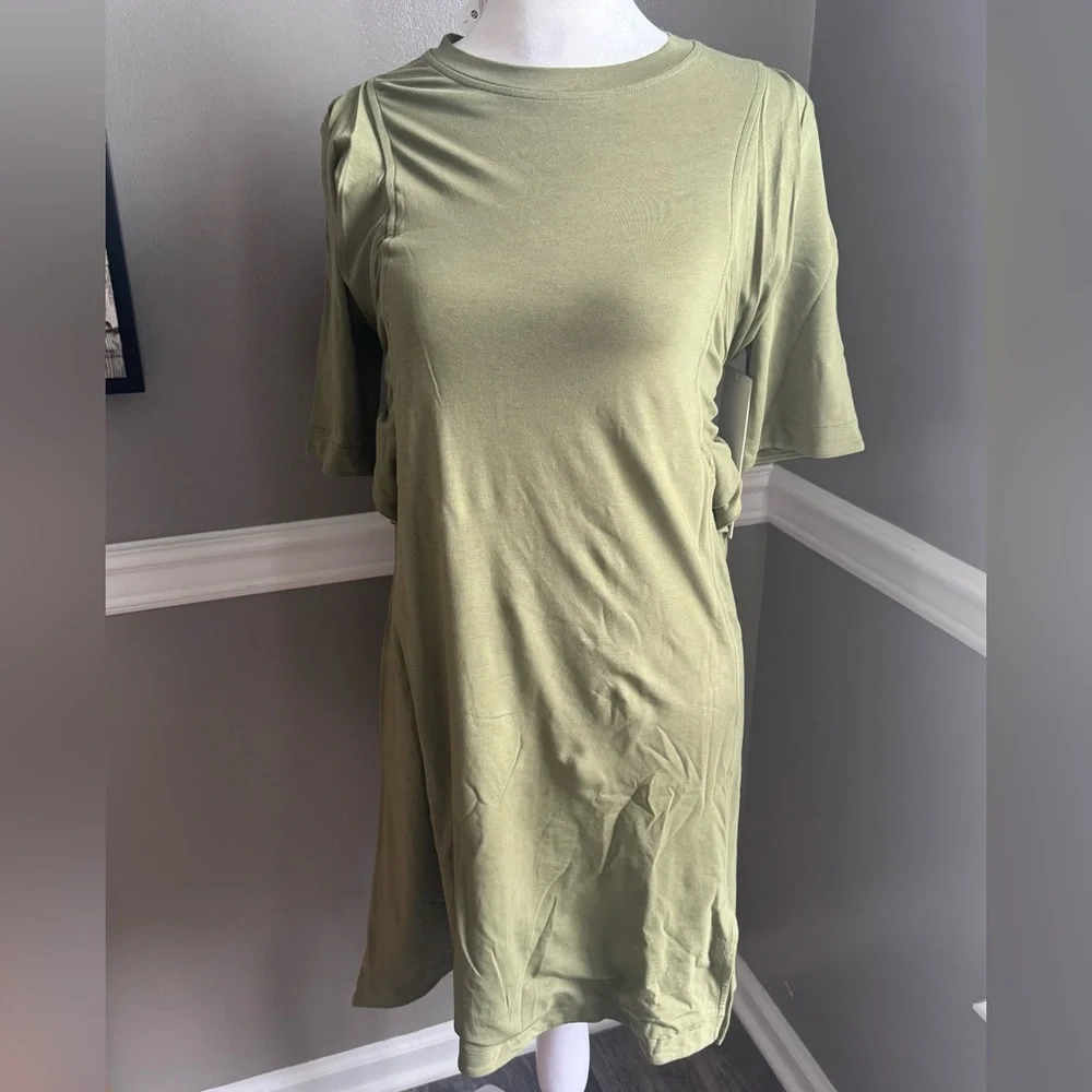 NWT $106 Lululemon Cotton Wrap Front T-Shirt Dress Size 2 Bronze‎ Green